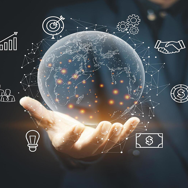 businessman holding global internet connection technology business and digital marketing free photo